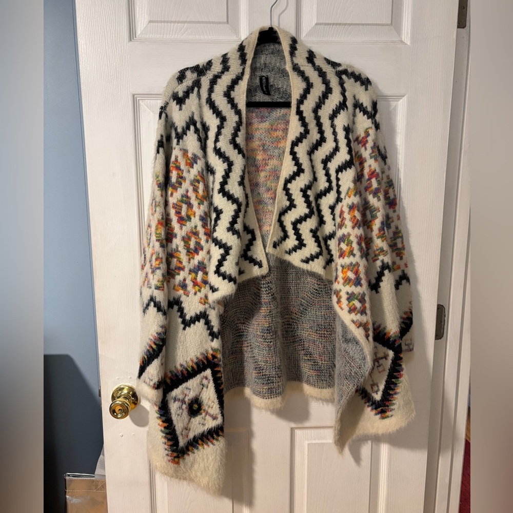 Sacred Threads Cream and Black Multi Color Soft Patterned Poncho S